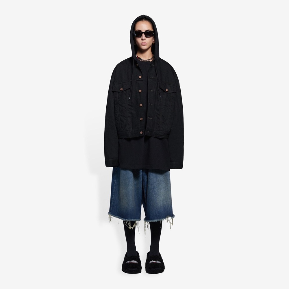NWOT Balenciaga Hooded Denim Jacket in Black